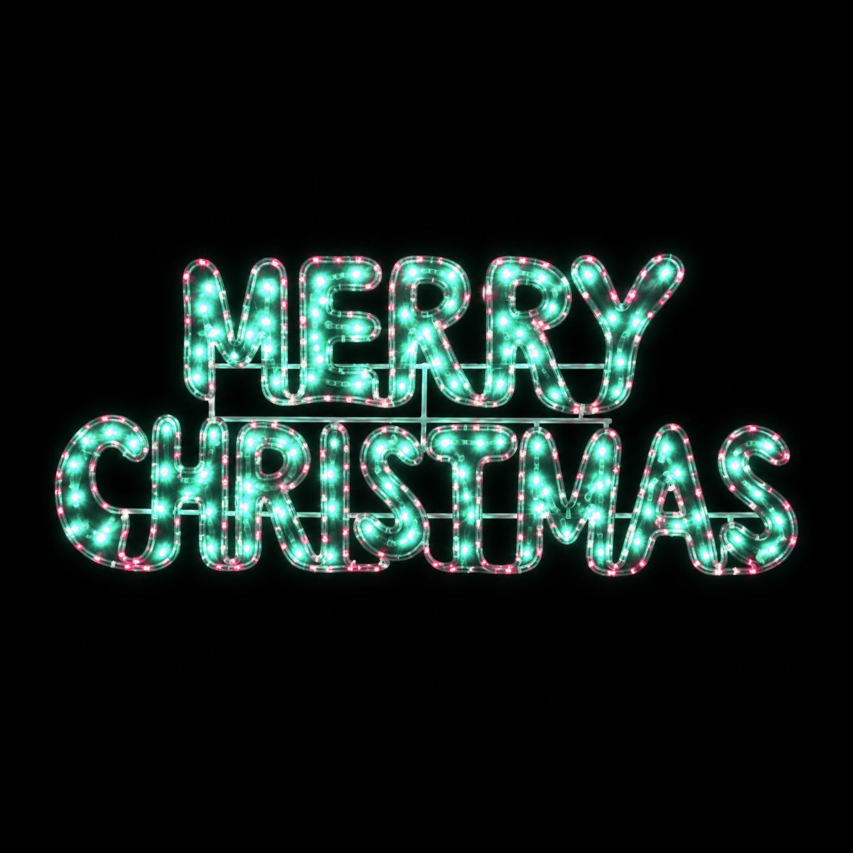 Christmas LED Motif Animated Red Merry Christmas 160x63cm Green Tinsel Outdoor