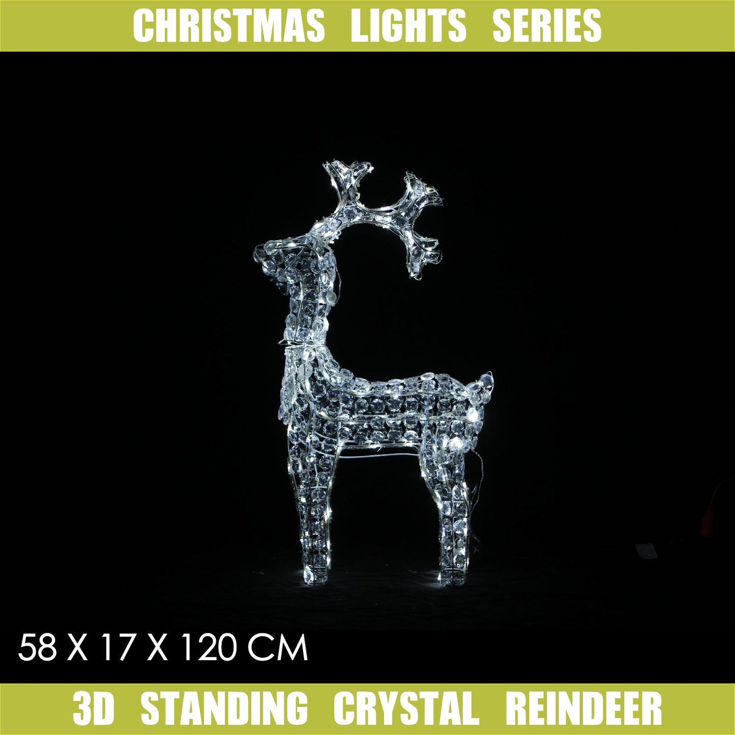 Christmas 3D Crystal Standing Reindeer 120x58x17cm Twinkle White LED Display Indoor/Outdoor