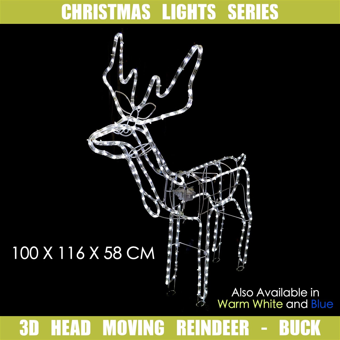 3D LED Christmas Motif 100x116cm Motorised Buck Reindeer Indoor/Outdoor