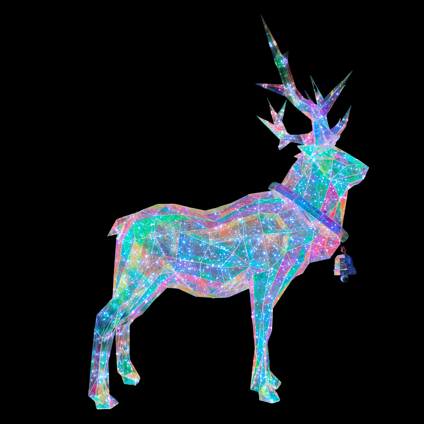 Christmas 3D Rainbow Film Erected Holographic Polygon Reindeer Buck 160cm LED Glimmering Cosmic Effect Outdoor