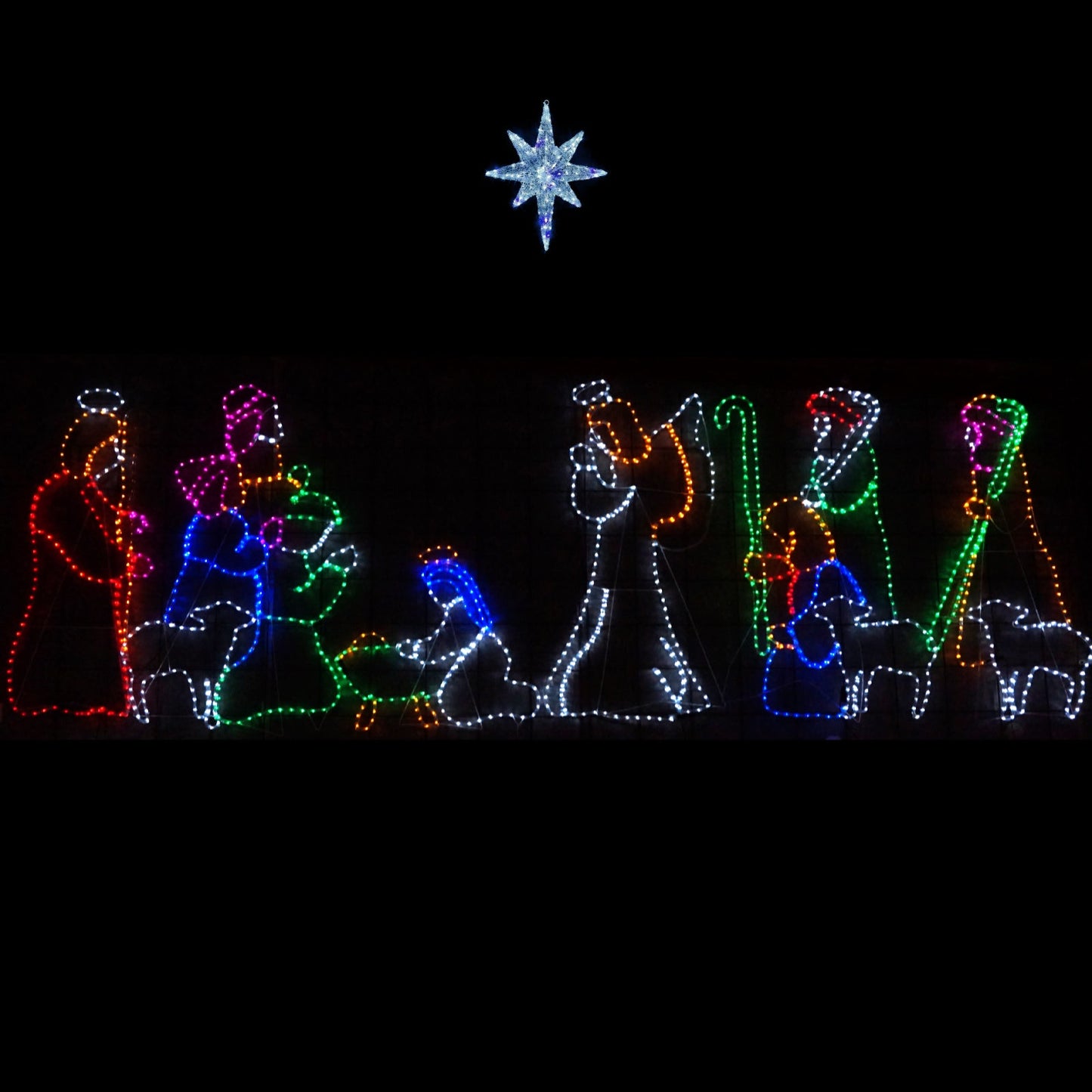 Christmas LED Motif Twinkling Blue White LED Nativity Northern Star 74x59cm Outdoor Motif Sign