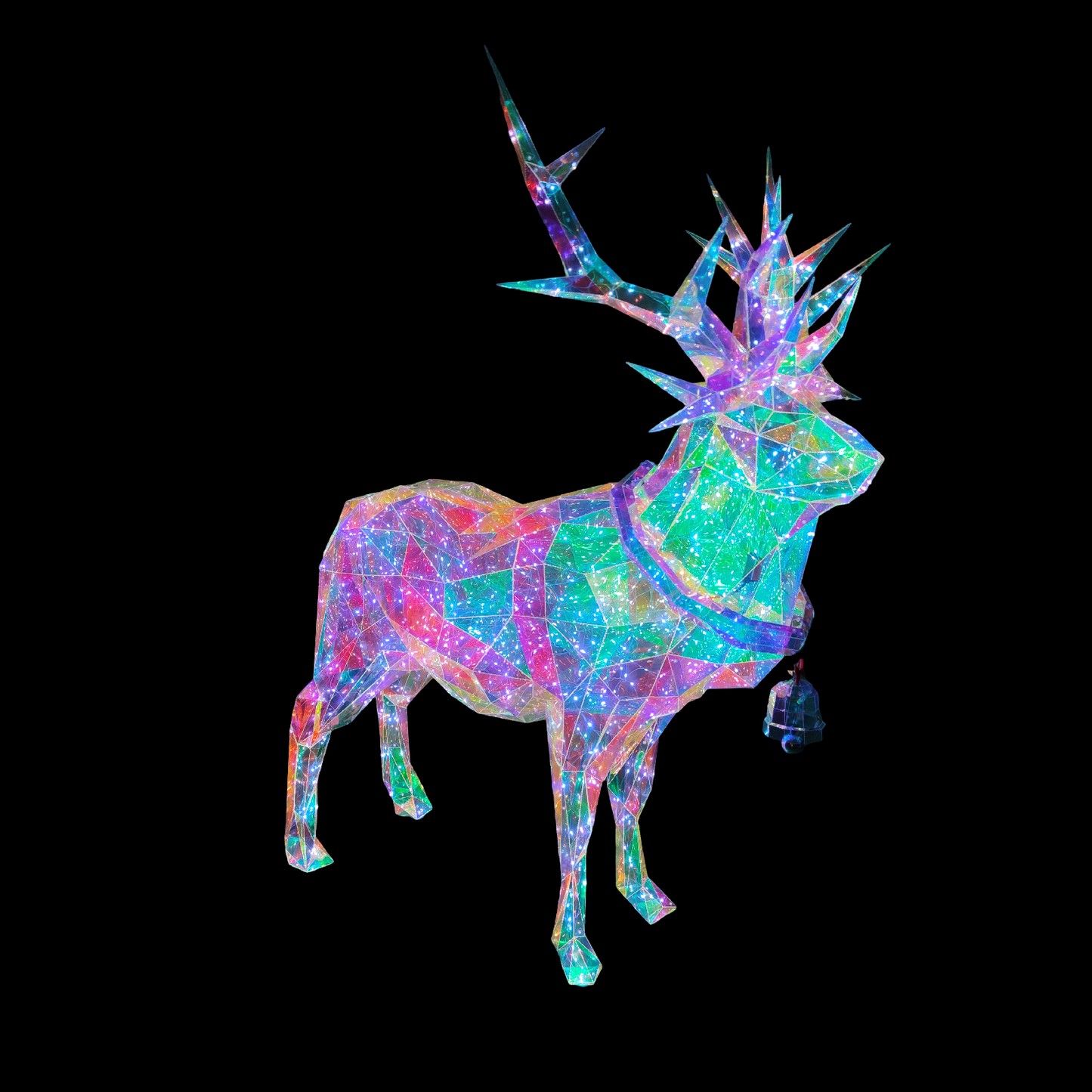 Christmas 3D Rainbow Film Erected Holographic Polygon Reindeer Buck 160cm LED Glimmering Cosmic Effect Outdoor