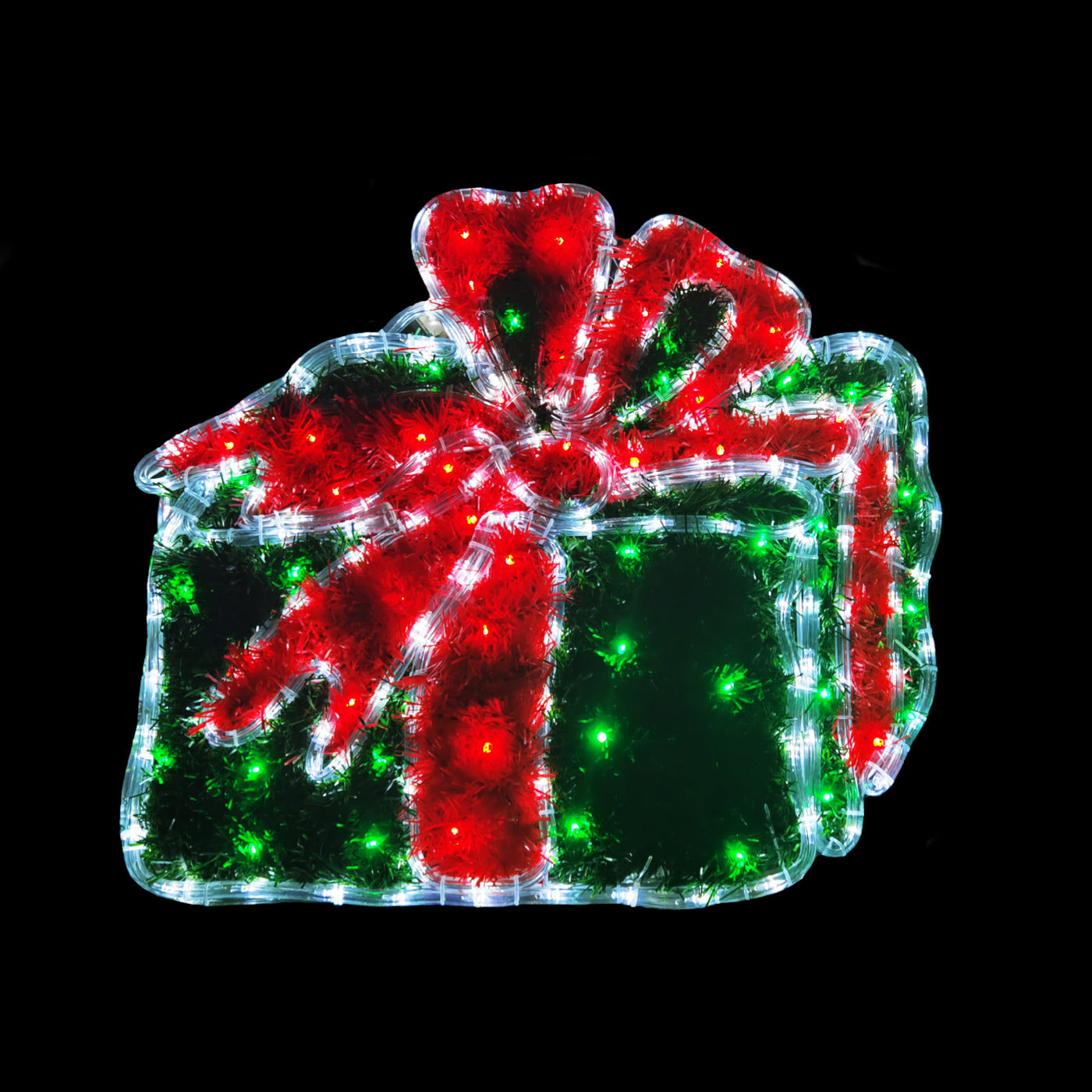 Christmas LED Motif Present Gift Box With Filled Tinsels Motif Display 58x53cm Indoor/Outdoor