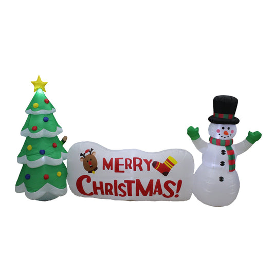 Christmas Decoration Inflatable 3m Wide Merry Christmas Banner Snowman & Tree LED Lit Indoor/Outdoor