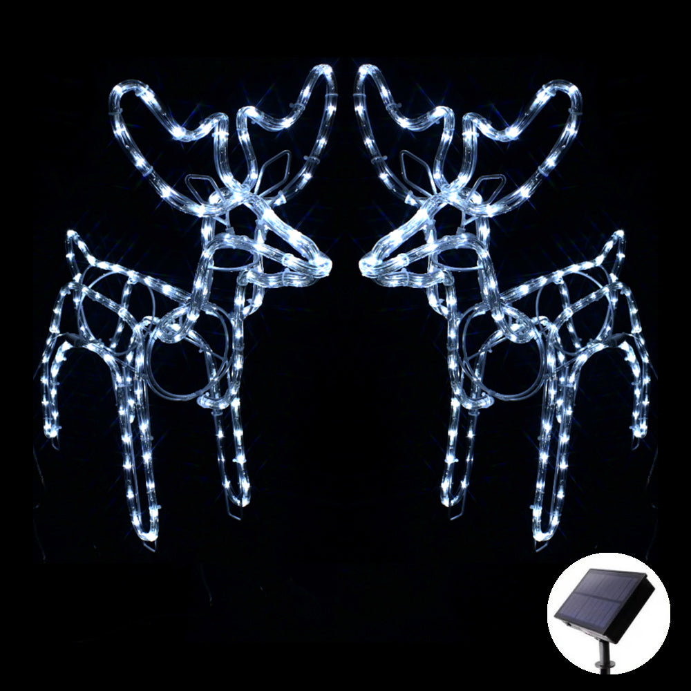 Solar Christmas LED Motif 2pcs Twin 60cm Bucks Reindeer Set Cool White Outdoor